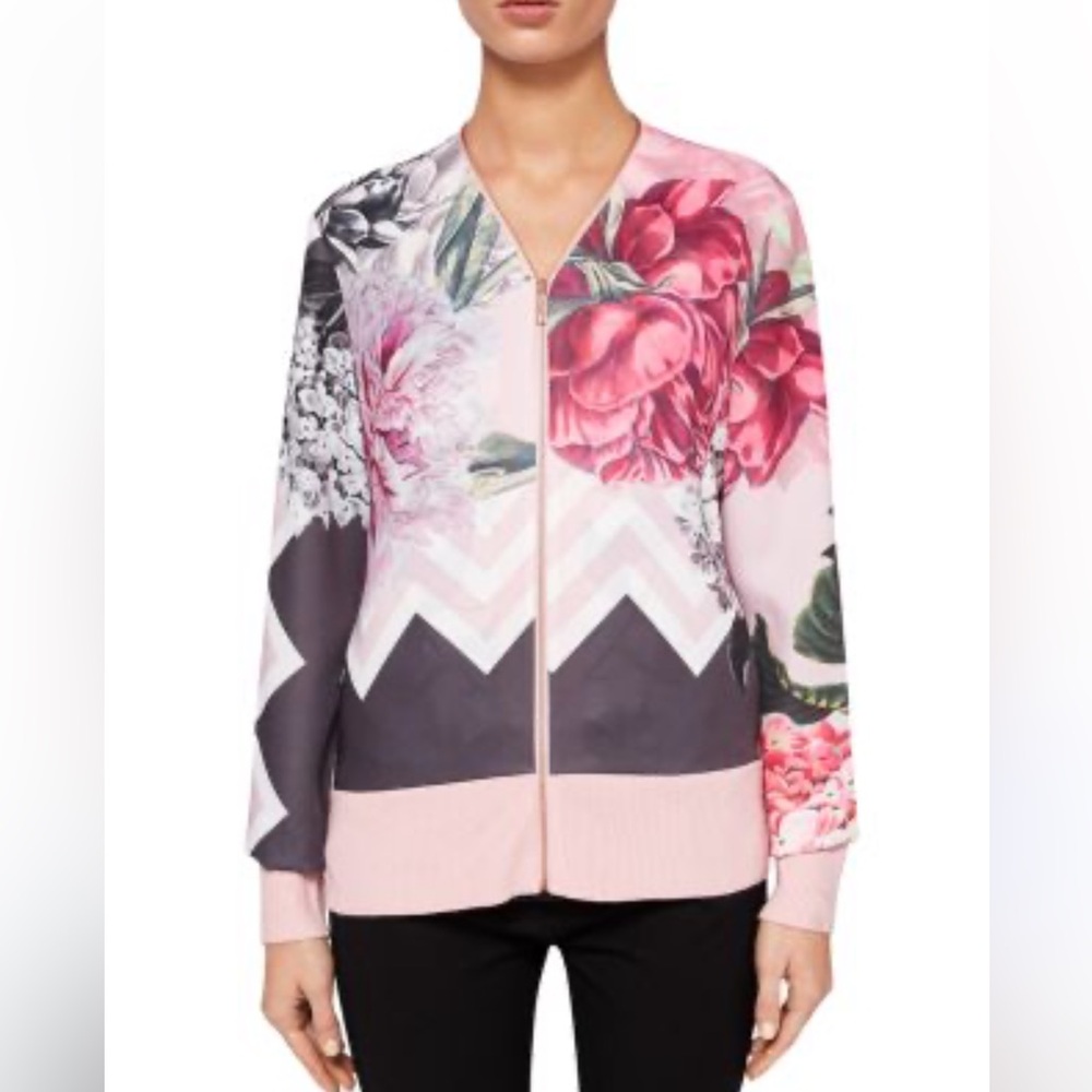 Ted Baker Pakrom Palace Garden floral print zip cardigan, size US 6